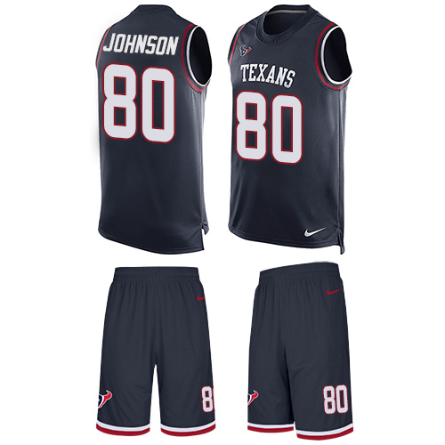 Men's Limited Andre Johnson Nike Jersey Navy Blue - #80 Tank Top Suit NFL Houston Texans